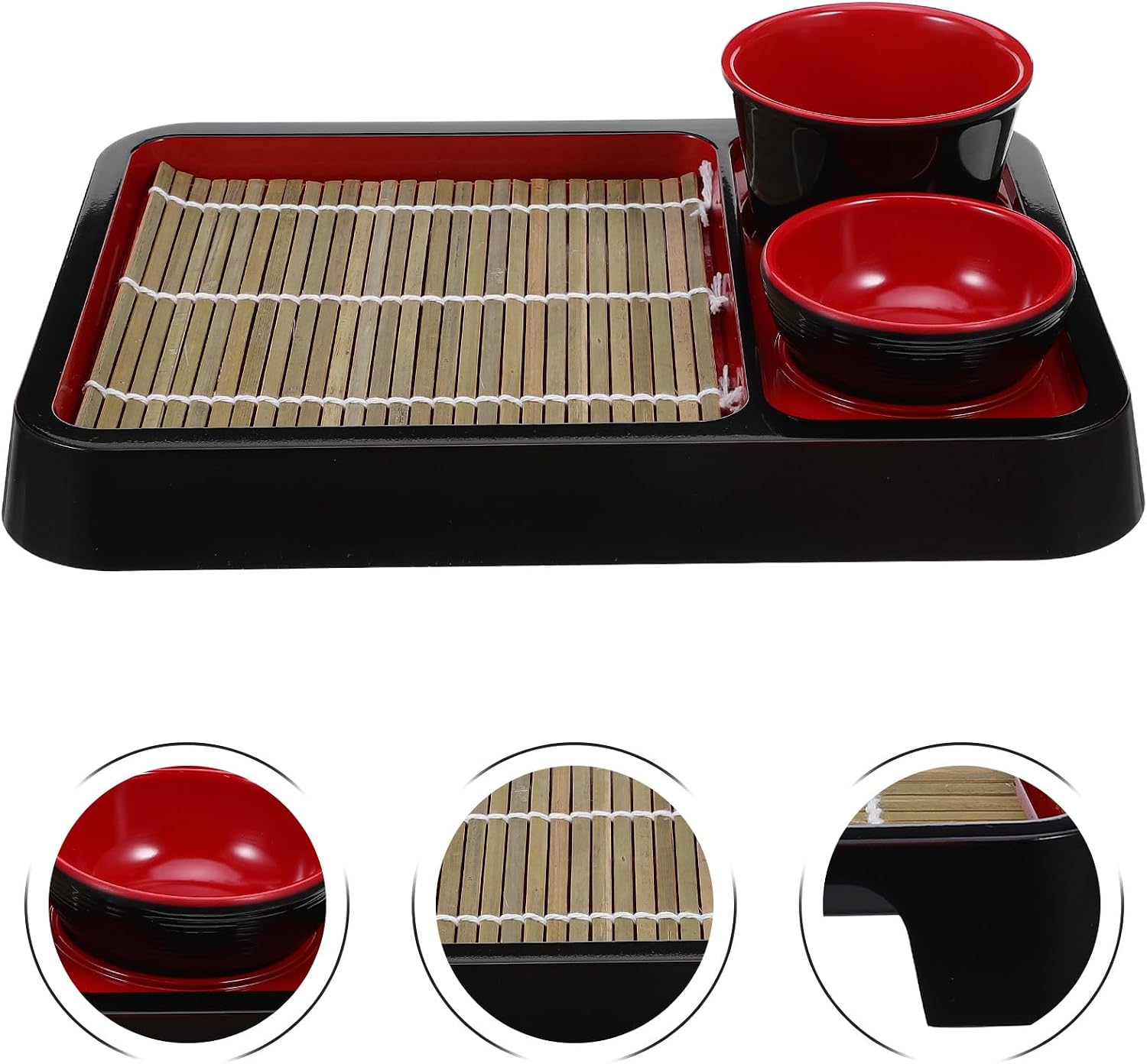 Japanese Style Cold Noodle Tray and Soba Noodles Plate Set with Mat Rectangular Serving Dish for Sushi and Udon Dining