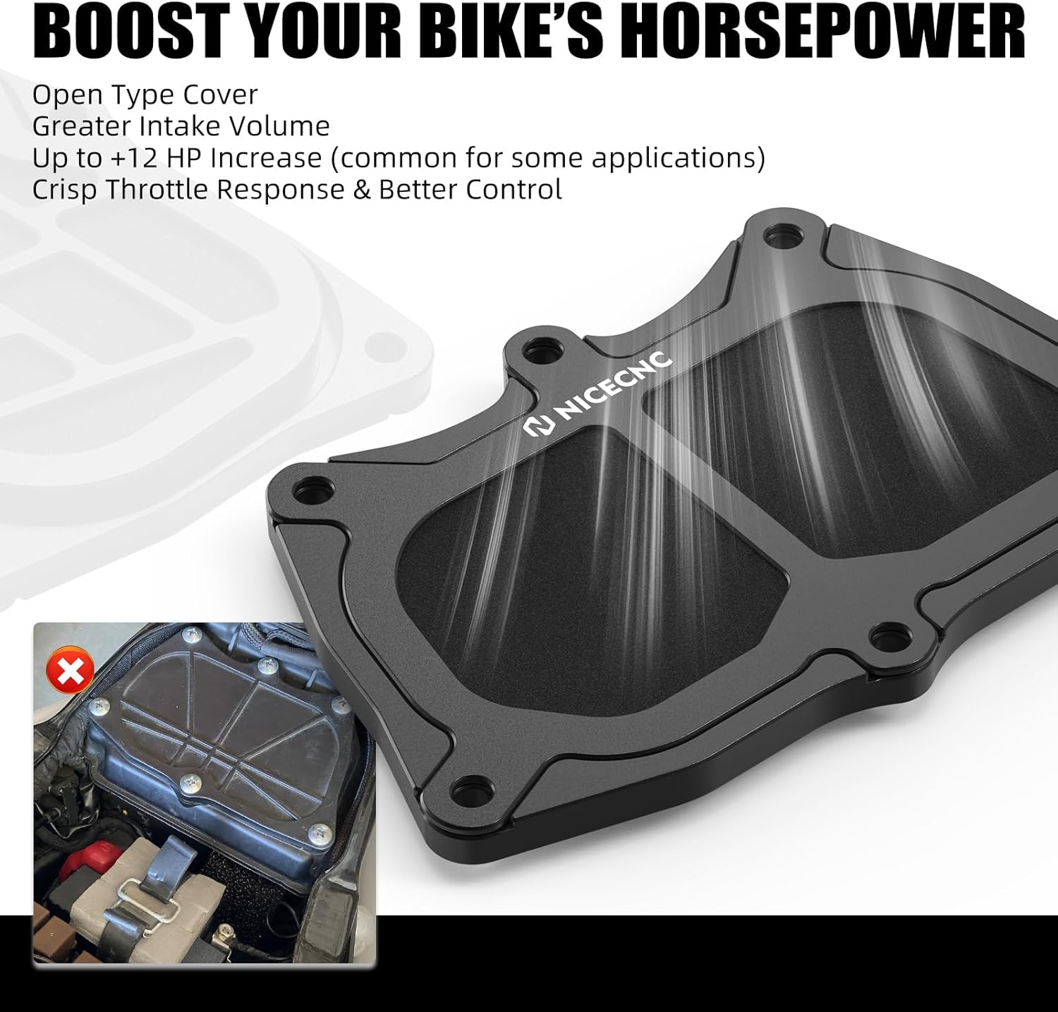 NICECNC Air Filter Box Cover Kit Compatible with 125 200 250 390 Duke 2017-2023, 390 Adventure 2021-2024, Compatible with Husqvarna Svartpilen 401 2021-2023, Vented Air Box Cover with Filter Screen