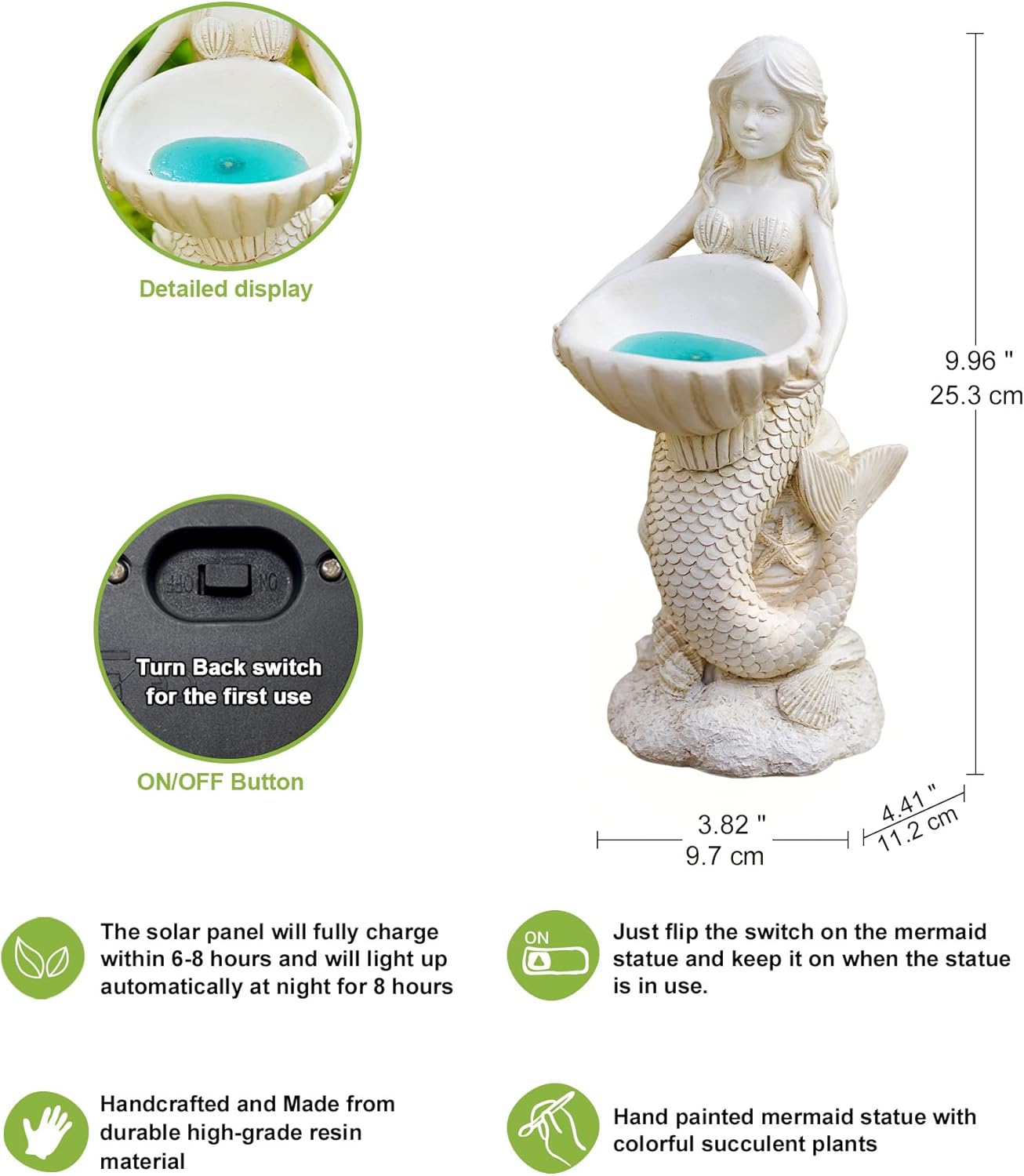 Nacome Solar Mermaids Birdbath Garden Decor: Outdoor Statues Ornaments for Outside Decorations Yard Art Lawn Porch Patio Balcony - Birthday Gifts for Mom Grandma Women Lover