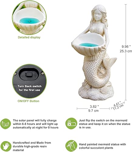 Miniatura 4 de Nacome Decoración de jardín de sirenas solares estatuas al aire libre, adornos para decoración exterior, patio, césped, porche, patio, balcón,