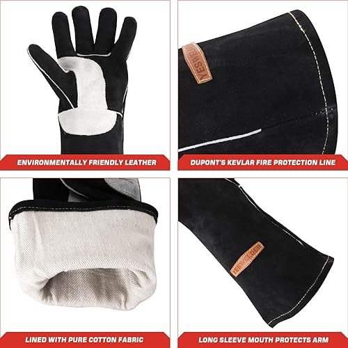 Miniatura 19 de YESWELDER Guantes de soldadura MIG de cuero Forge de 16 pulgadas, 932 ℉, con costuras de Kevlar resistentes al calor/fuego, refuerzos de palma