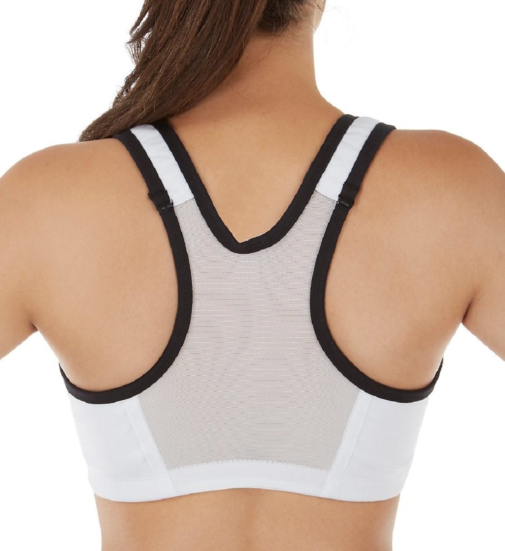 Valmont Women's Color Block Zip Front Sports Bra, 1611B, White/Black, 36 F/G
