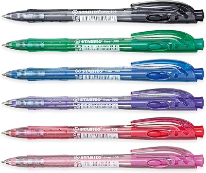 STABILO liner - Retractable Ballpoint Pen - Fine - Pack of 6 Multicolor