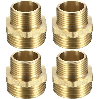 Brass Double Nipple 1 Inch Male x 3/4 Inch Male Thread Pack of 4 Reducing Nipples 1 x 3/4 Male Thread Reduced with Hexagonal for Pipe Connection Industrial Commerce Household