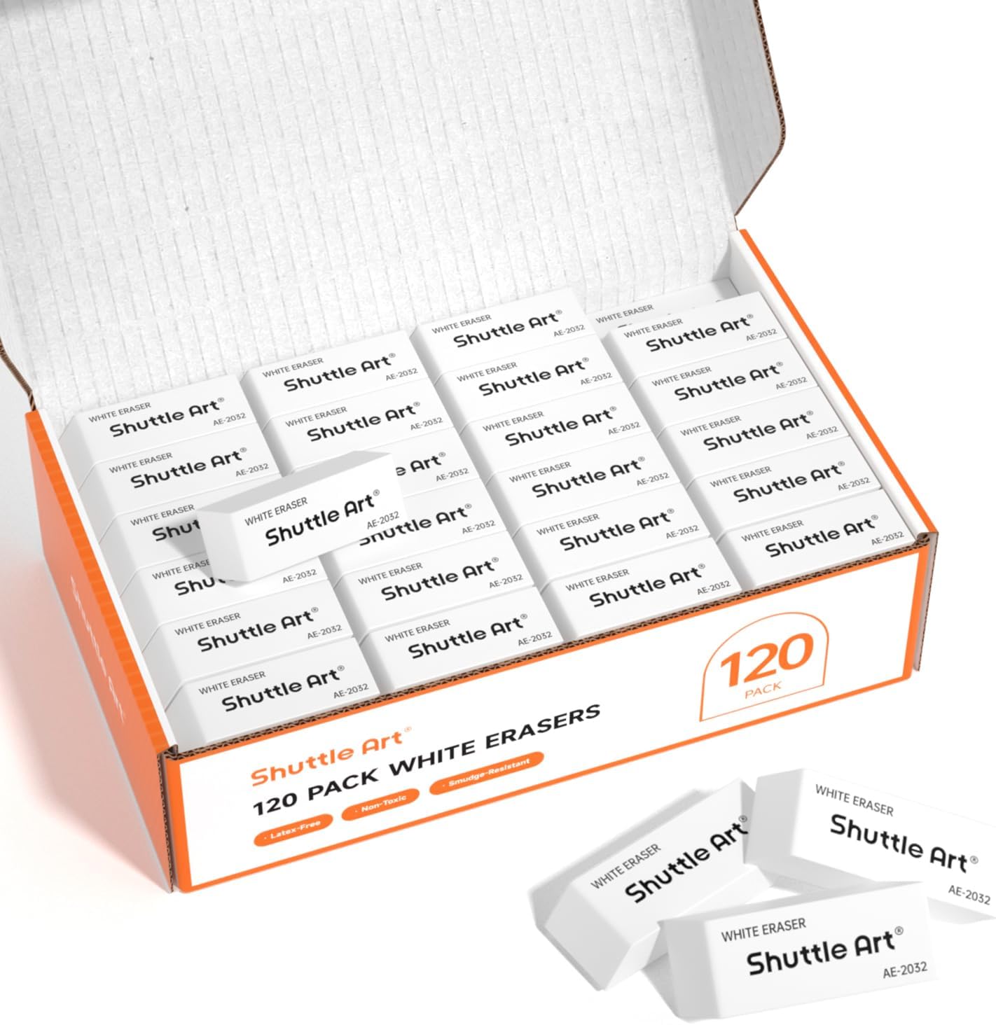 White Erasers, Shuttle Art 120 Pack Erasers Bulk, Smudge Resistant Erasers for Pencils, School Supplies for Kids, Students, Teachers, Office