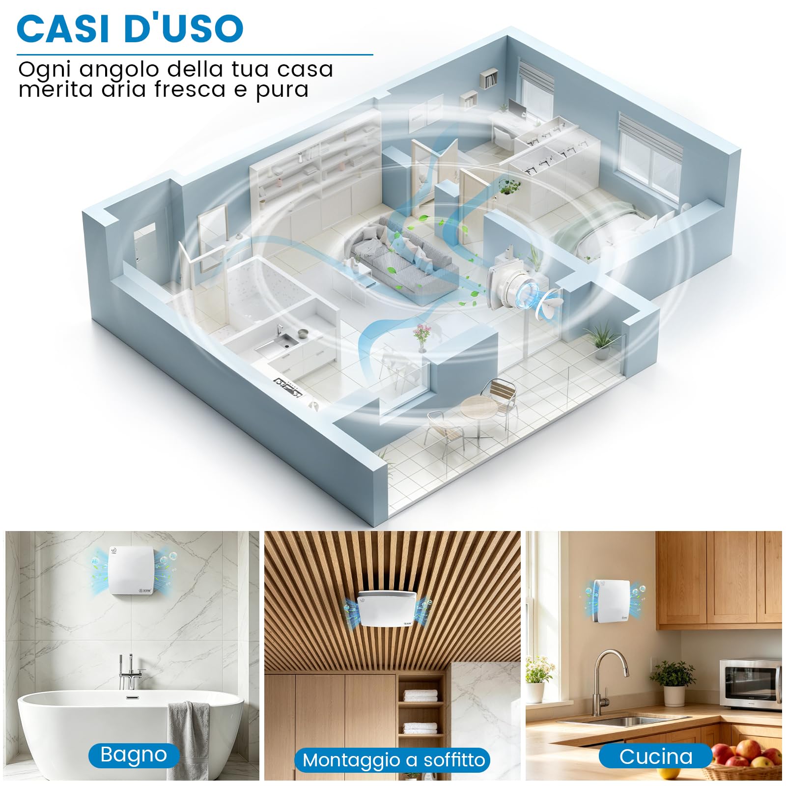 XIIW Aspiratore Bagno 100mm Ventola Aspirazione Bagno con Timer Regolabile Silenzioso 34dB, 95 m³/h, 12W | Estrattore d'Aria con Clapet Antiritorno e IPX4, Ventilatore Per WC, Cucina - Bianco