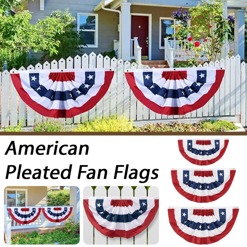 Amerykańska plisowana flaga fanów, patriotyczny baner patriotyczny USA na balustradę na werandę, odporne na blaknięcie poliestrowe gwiazdki, półflagi wachlarzowe na 4 lipca, dekoracja na Dzień Pamięci
