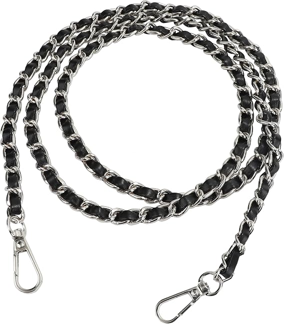 U+U Metal Chain Purse Straps Replacement Crossbody, 47 DIY Purse Chain Accessories, Crossbody Bag and Handbag Strap with Metal Buckles (Black & Silver)