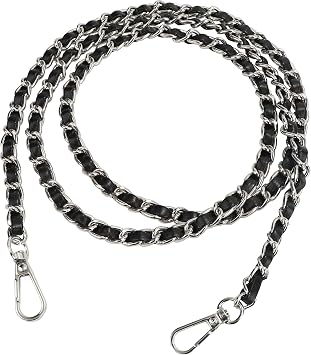 U+U Metal Chain Purse Straps Replacement Crossbody, 47 DIY Purse Chain Accessories, Crossbody Bag and Handbag Strap with Metal Buckles (Black & Silver)