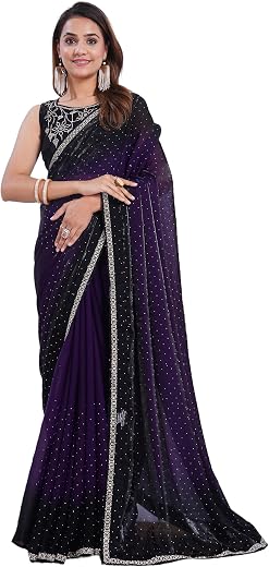 PEEYU Wine Fendi Silk Saree with Zarkan Stone Work – Lightweight, Elegant Party, Wedding &amp;, Premium Designer Saree