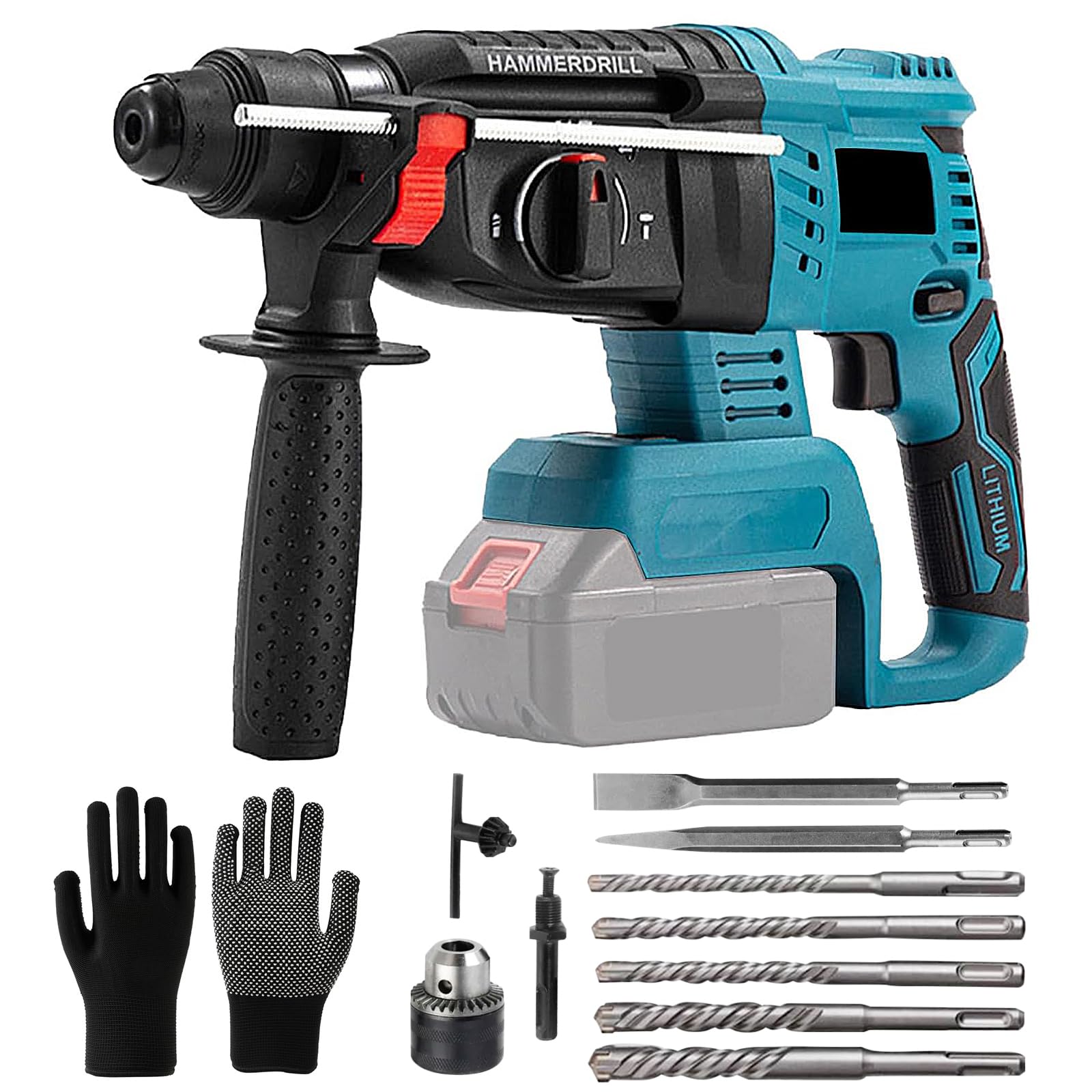 Electric Hammer Drill, Battery Powered Rotary Hammer, 7J Impact Energy with 10 Drills, Brushless Motor, Safety Clutch & Vibration Control (without battery and charger)