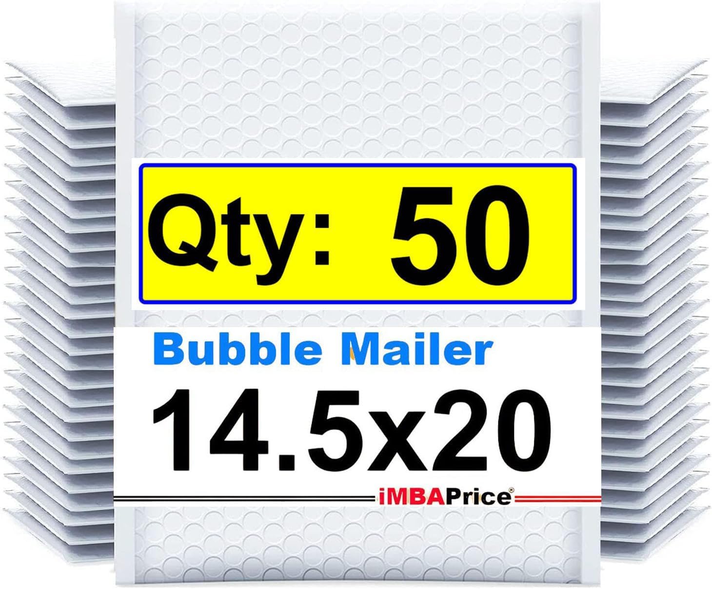 iMBAPrice 50-Pack #7 (14.25" x 20") Premium Pure White Color Self Seal Poly Bubble Mailers Padded Shipping Envelopes (Total 50 Bags)