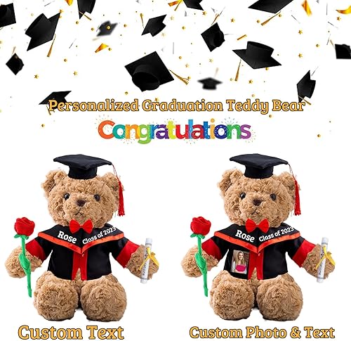 Miniatura 2 de Oso de peluche personalizado con foto + texto, oso de graduación con rosa + lazo como oso personalizado para el día de graduación 2023, regalo de