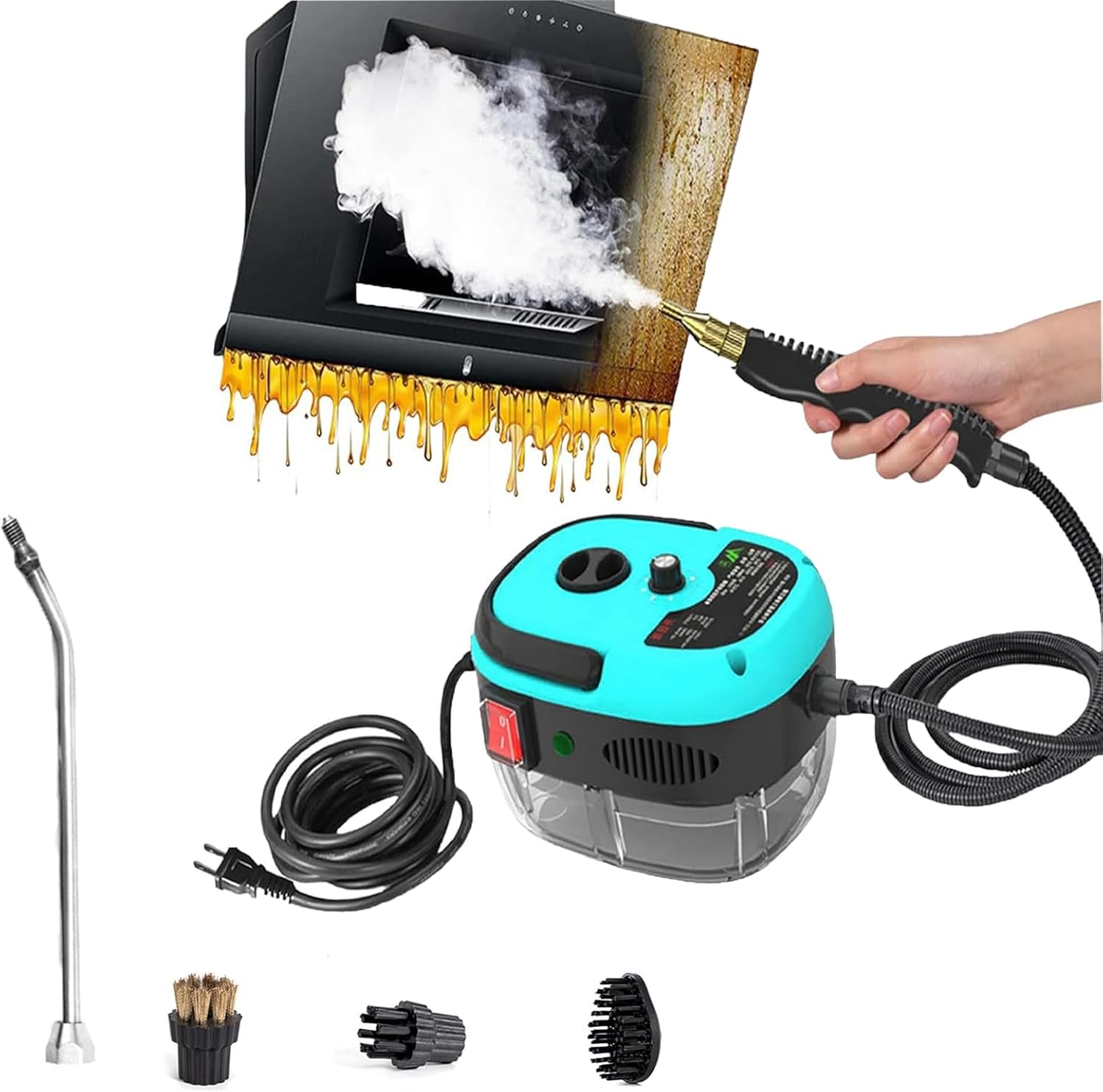 Steam Cleaner, 2500w Handheld High-Temperature Pressurized Steam Cleaner, Portable Steamer With Brush Heads For Car Engine, Kitchen, Bathroom, Furniture, Grout & Window (Blue)
