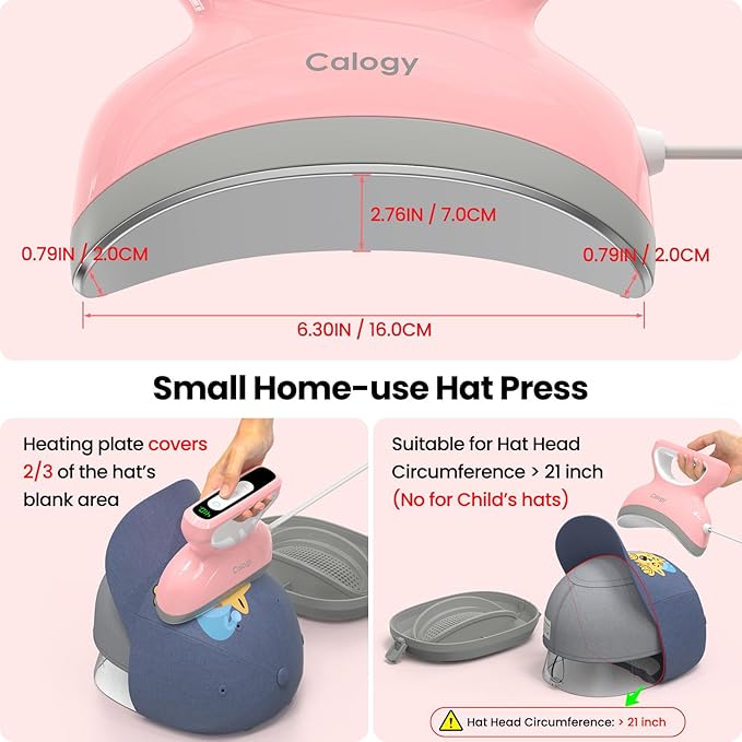 Prensa Termica para Gorras Calogy Portátil, Control de Temp. ±5°F, Placa Curva 2.76x6.3in miniatura 2