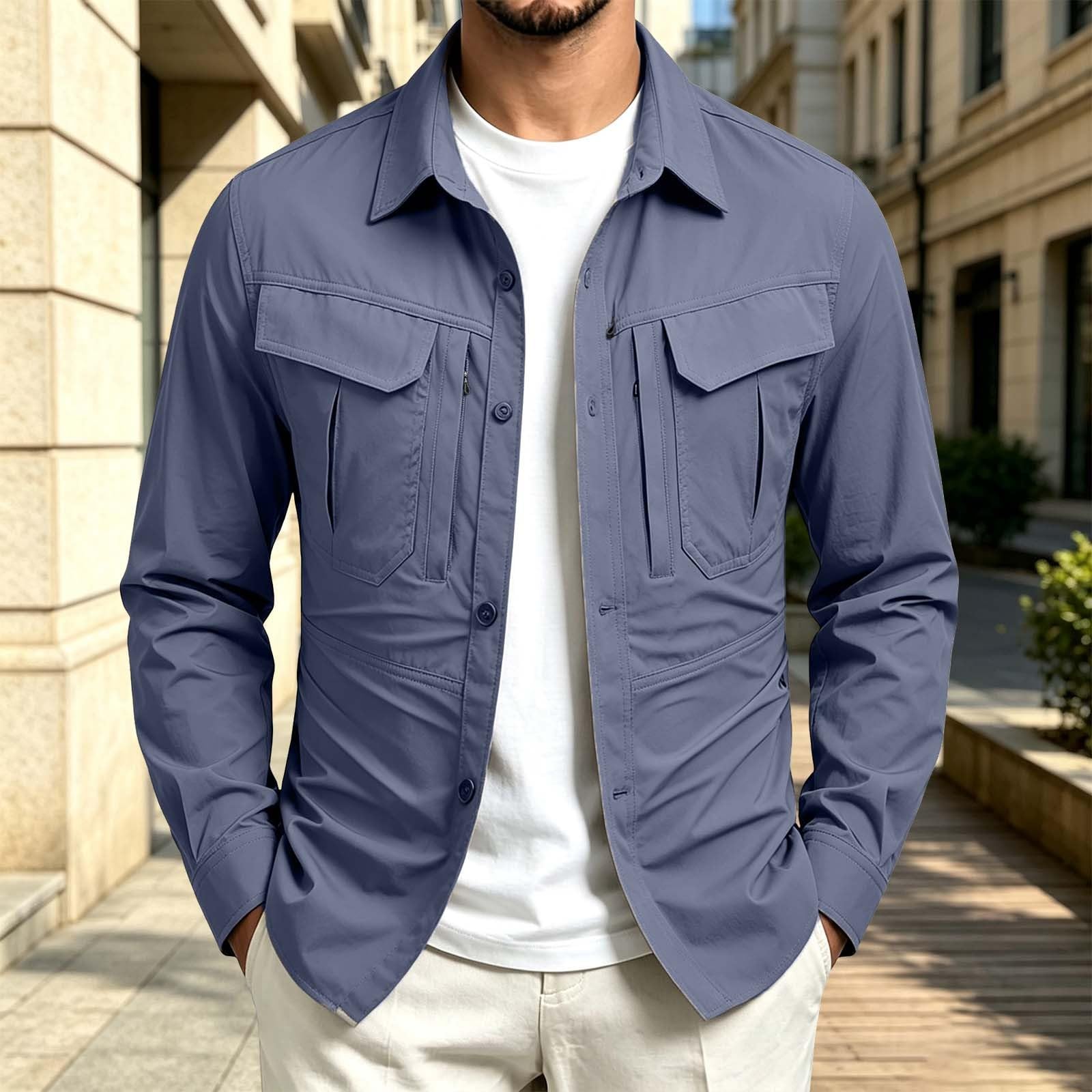 Camisa Trabajo para Hombre – Camisa Informal Manga Larga con Botones Corte Relajado, Estilo Urbano, Ideal para el Uso Diario.
