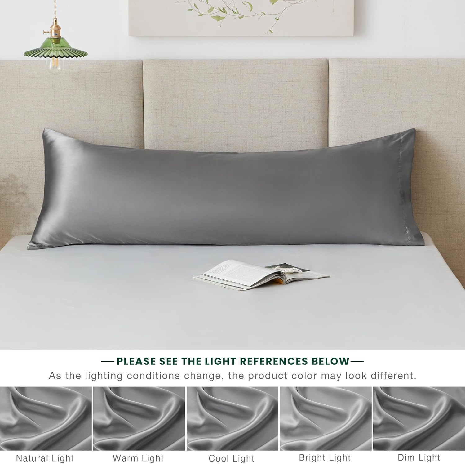 Love's cabin Satin Body Pillow Pillowcase, Similar to Silk Body Pillow Cover with Envelope Closure, Silky Cooling Long Pillowcases for Hair and Skin, 20x54 inches, Dark Grey - Image 8