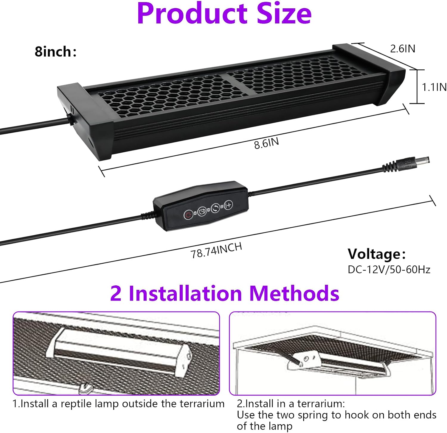Dimmable UVB Light for Reptiles, LED Reptile UVA UVB Lamp with 3 Lighting Modes, 4/8/12 Hours Timer, Adjustable Brightness, Reptile Light for Bearded Dragon Turtles Lizard Snake Gecko, 8W