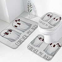 Vista 16 de Tapete de baño de 3 piezas de otoño con diseño de calabaza, color azul y verde, hojas de arce, cosecha, decoración de Acción de Gracias, juego