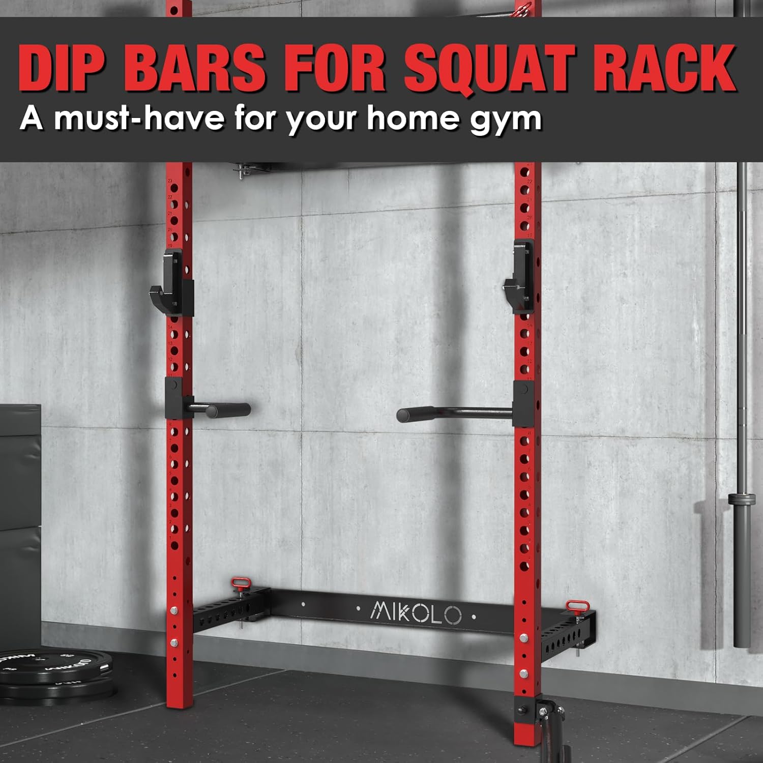 Mikolo Dip Bar Attachment for Squat Rack, Fit 2” x 2” Rack Cage(QJ, WR00, F4), Power Rack Attachments, 400 lbs High Weight Capacity