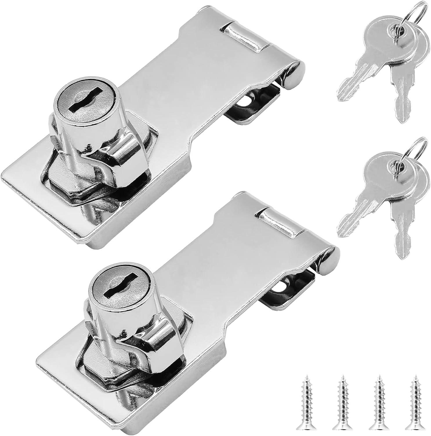 Biaungdo 2 Pcs Keyed Hasp Locks, 4 Inch Silver Safety Hasp with Lock