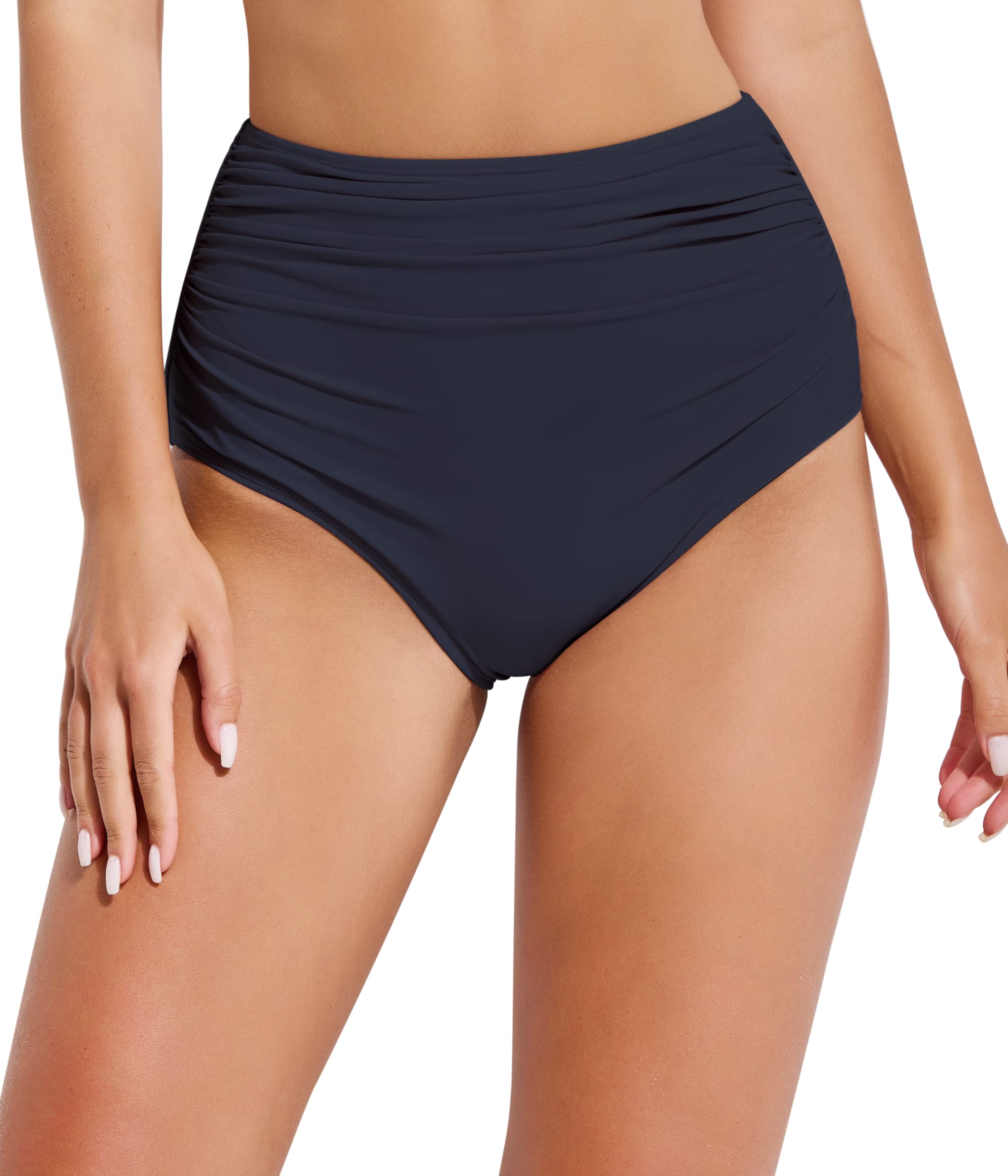 BeautikiniWomen's High Waisted Bikini Bottoms Retro Basic Full Coverage Tankini Swimsuit Mid Waist Bathing Suit Bottom