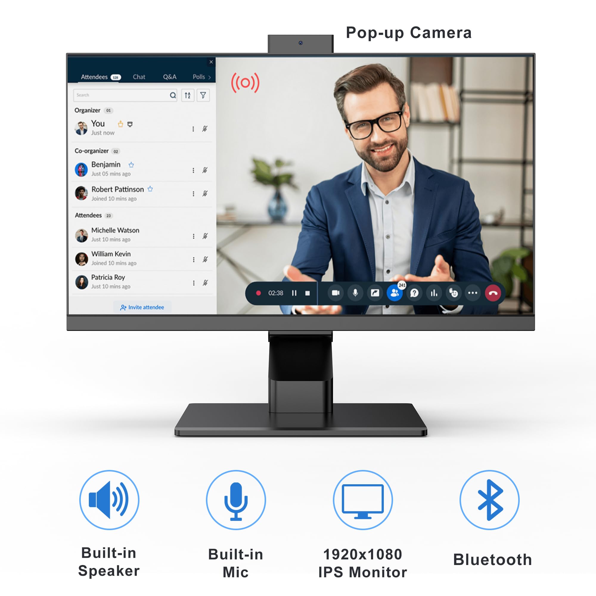 Komputer All-in-One 23,8" komputer z ekranem dotykowym, Core i7 (do 3,0 GHz), 16 GB RAM, 512 GB SSD, wyskakująca kamera internetowa, dwuzakresowa WiFi6, Bluetooth 5.3, mysz i klawiatura przewodowa