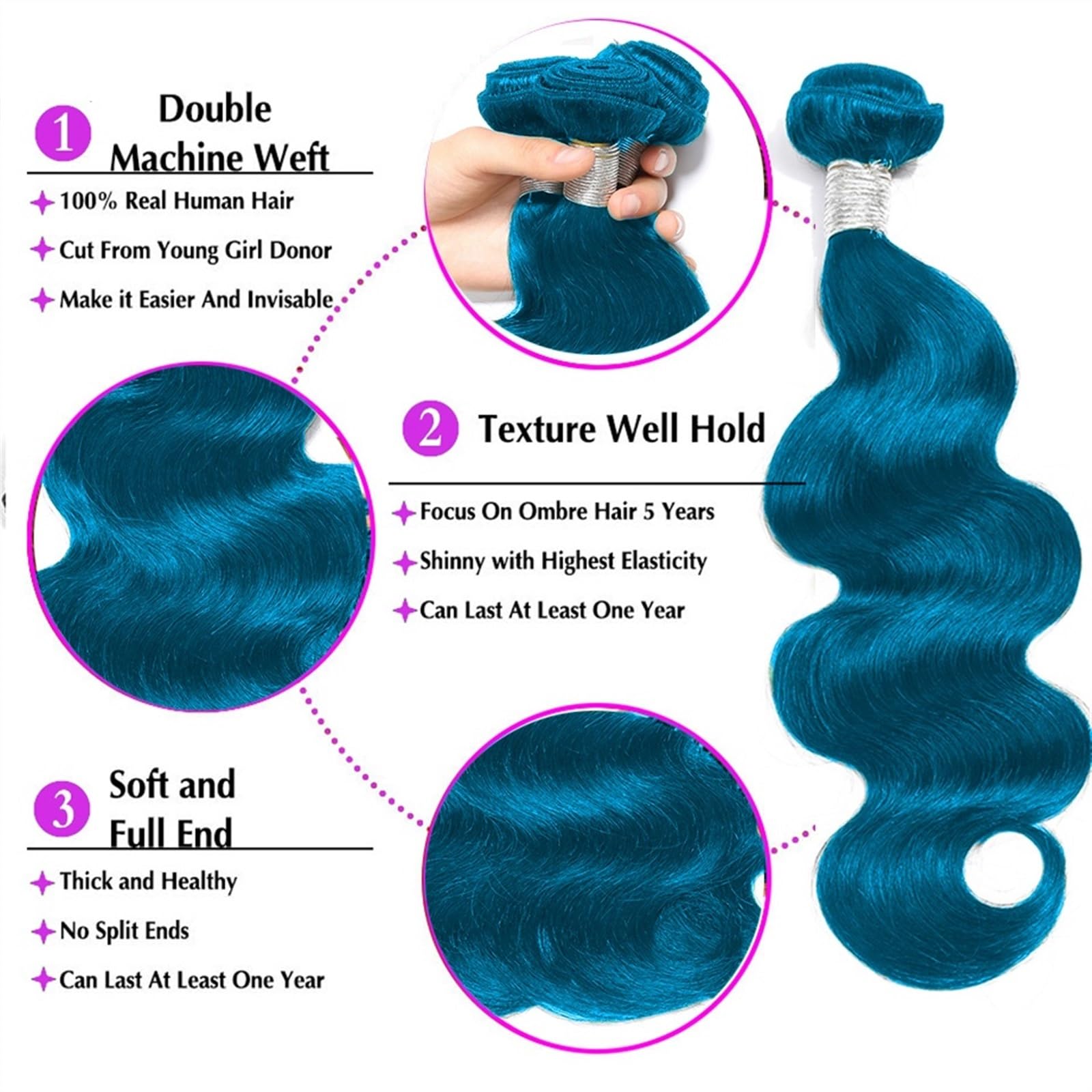 3 PERUVIAN HUMAN HAIR BUNDLES:BERMUDA BLUE Amazon.com : Bundles Human Hair Bundles with Closure  main image 2