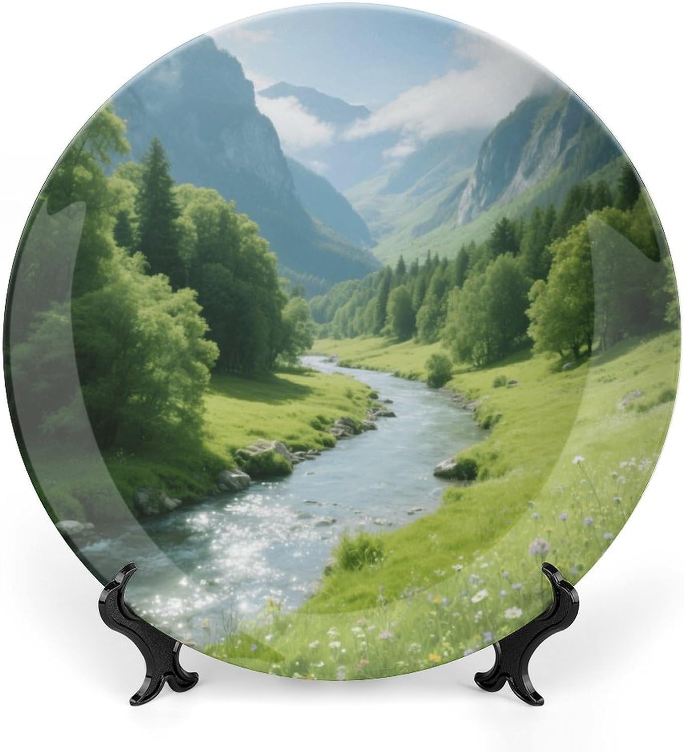 Bone China Decorative Plates Summer Valleys Ceramic Decorative Plate Wall Decor with Display Stand Ceramic Ornaments for Wall Hanging Decoration