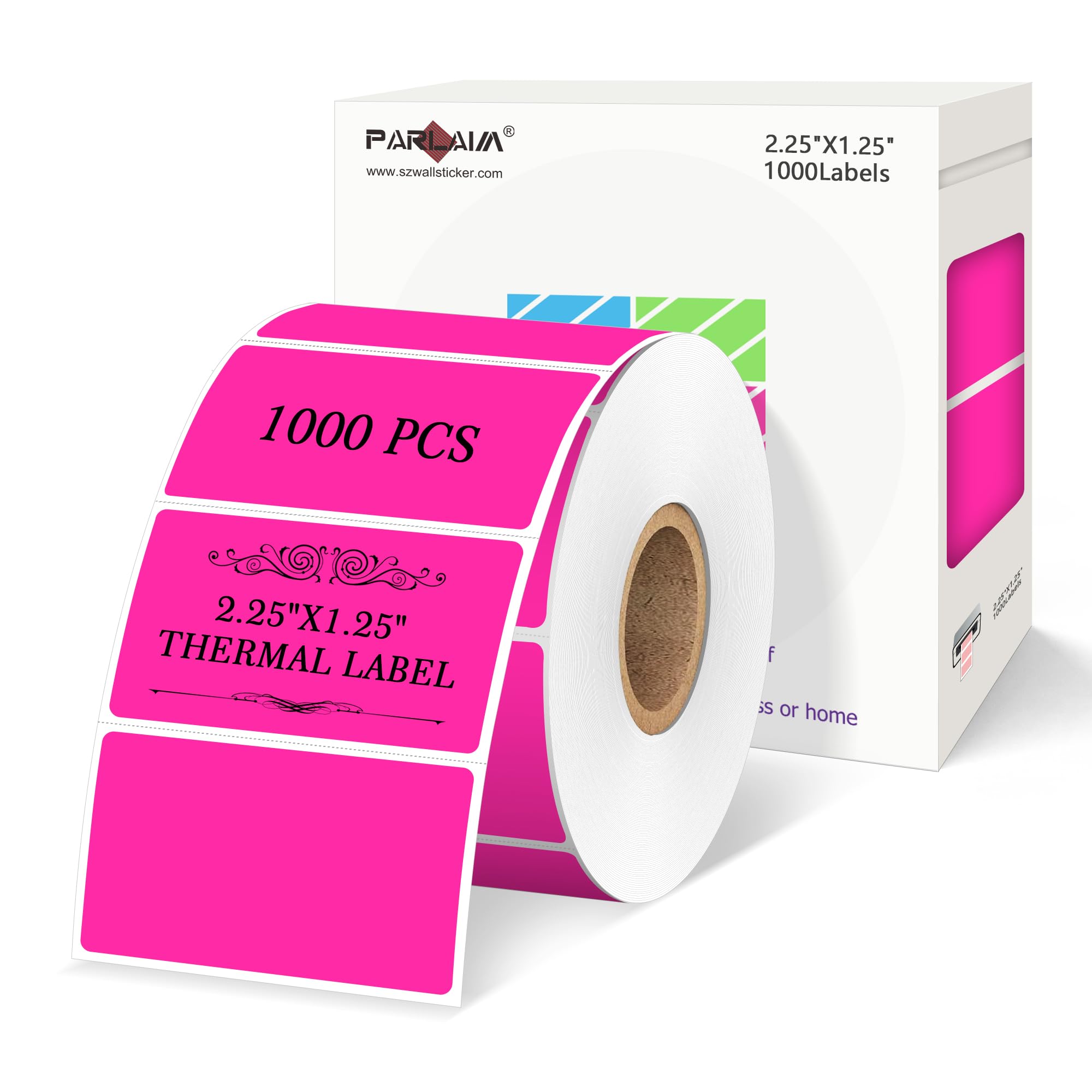 PARLAIM 2.25 X 1.25 inch Square Direct Thermal Printing Label, 1000pcs Tearproof Fluorescent Pink Barcode Thermal Sticker Color Coding Label