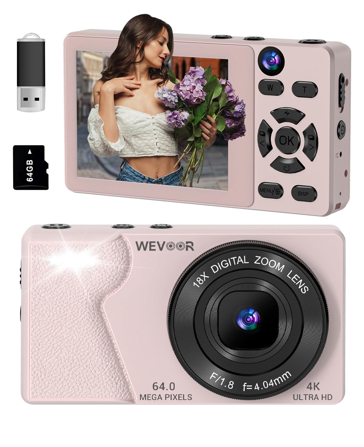 4K 64MP Digital Camera with Dual Lens, Wevoor Autofocus Travel Vlogging Camera with 64GB and 2000mAh Large Battery, 18X Zoom YouTube Compact Point Shoot Camera for Teens Adults Beginner, Anti-Shake-image-28