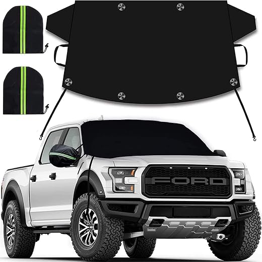 Windshield Cover for Ice and Snow, Car Windshield Snow Cover, Thicken Windshield Frost Cover Waterproof Windshield Snow Ice Cover with Side Mirrors Cover for Most SUVs Trucks (74"x 47")
