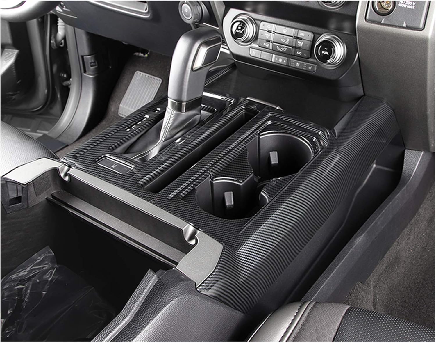 Keptrim for F150 ABS Carbon Fiber Center Console Gear Shift Cup Holder Trim for 2015 2016 2017 2018 2019 2020 Ford F150, 2pcs