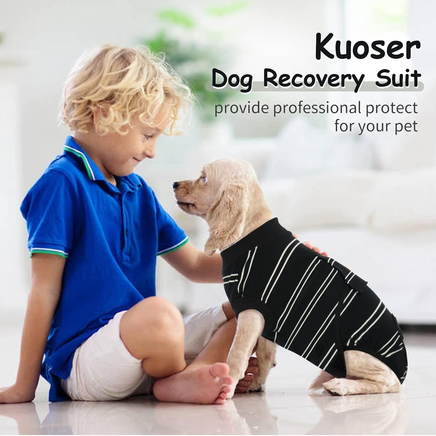 Kuoser Dog Surgery Recovery Suit, Soft Breathable Dog Recovery Suit for Female Spay Male Nueuter, Anti Licking Puppy Onesie Pet Surgical Suit for Dogs Abdominal Wounds Skin Disease, Black Strips XS