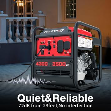 PowerSmart 4300W Portable Inverter Generator, 3500W Rated, 223cc 4-Stroke Gas Powered Engine, Pure Sine Wave for Sensitive Electronics, RV Ready with 30A Outlet, Home Backup, Camping, Emergency