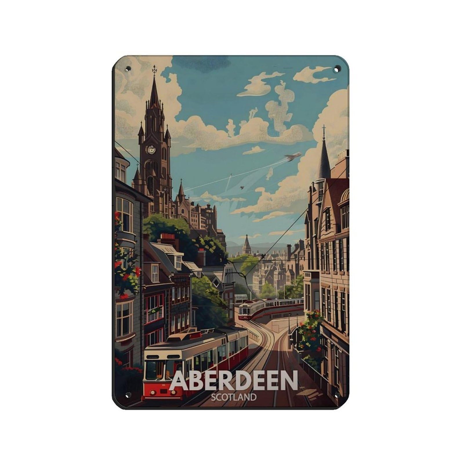 Lxwnze 20L X 30W Cm Aberdeen City Poster,Scotland City Art Retro Poster Metal Tin Sign Chic Art Retro Iron Painting Bar People Cave Cafe Family Garage Poster Wall Decoration 8X12inch(20X30cm)