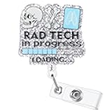 Rad Tech in Progress Funny Badge Reel | Retractable ID Card Badge Holder | Radiologic Technician Badge Buddy | Acrylic X-Tray Medical Badge Clip | Radiologic Technologists Gifts