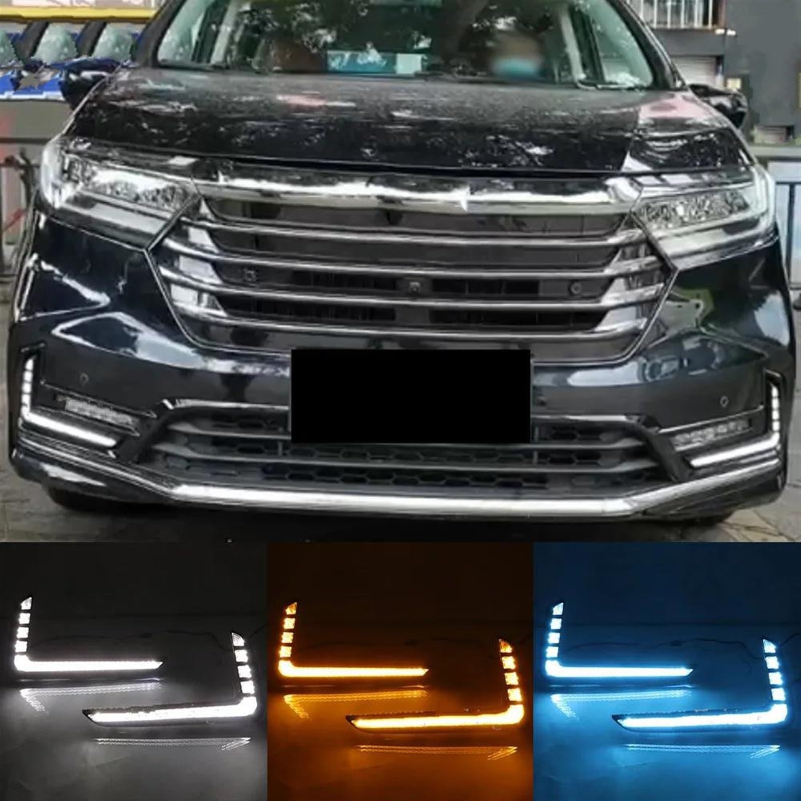 Intermitentes Automóviles Luz LED de circulación diurna DRL coche 2 uds. para Odyssey 2022 cubierta luz antiniebla, luz diurna con señal de giro amarilla(White Yellow Blue)