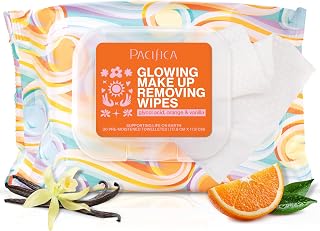 Pacifica Glowing Makeup Remover Wipes with Glycolic Acid - AHA Exfoliating No Rinse Towelettes, Vegan Cruelty-Free 30 Pack
