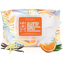 Pacifica, Glowing Makeup Remover Wipes - with Glycolic Acid for AHA Exfoliating and Facial Cleansing - No Rinse Face Cleaning Towelettes - Dermatologist Tested, 30 Count