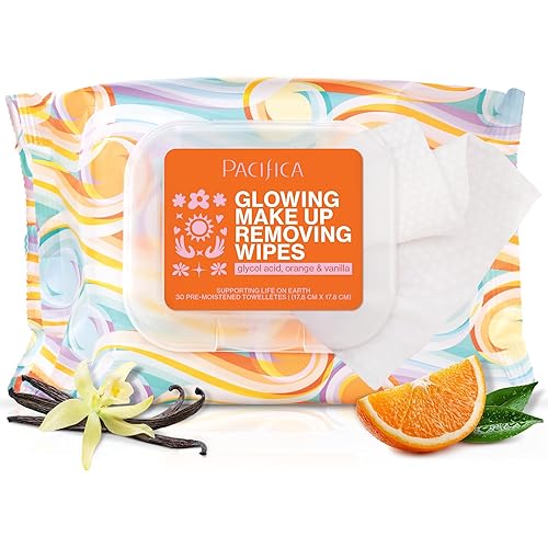 Pacifica Makeup Remover Face Wipes - Daily Facial Cleansing & Exfoliating Towelettes - Biodegradable - Organic - w/ Gycolic Acid - Clean Beauty Vegan & Cruelty-Free Dermatologist Tested 30 Count