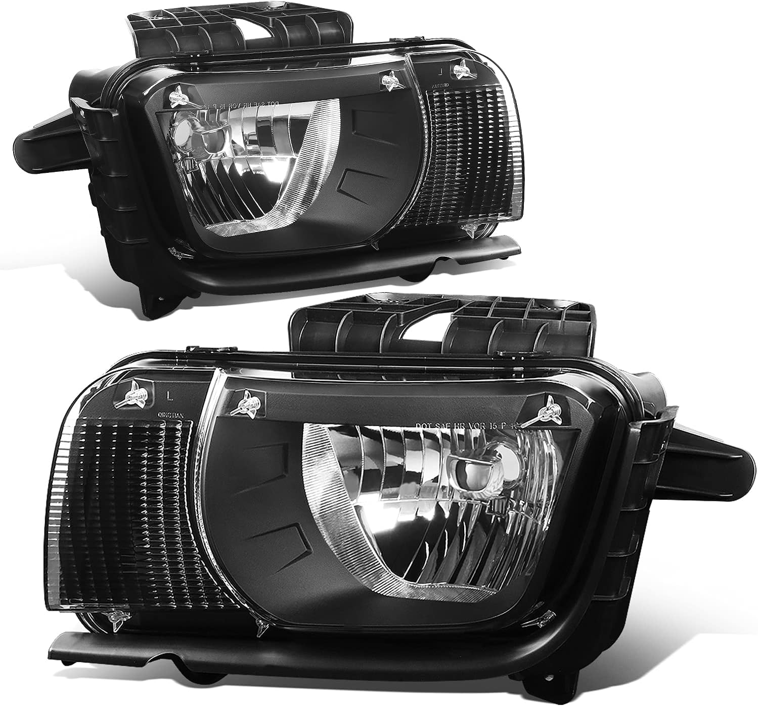 DNA MOTORING HL-CCAM10-BK-CL1 Pair of Black Clear Lens Headlights Compatible with 2010-2013 Camaro Halogen Type, Left & Right Side