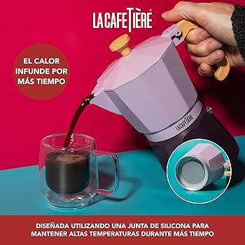 Tetera Espresso 6 Tazas Color Púrpura Bicolor, Fabricada en Aluminio, Compatible con Gas, Eléctrica, Vitrocerámica, Tetera Espresso Tradicional Italiana, Sólo Lavable a Mano, 290 ml5