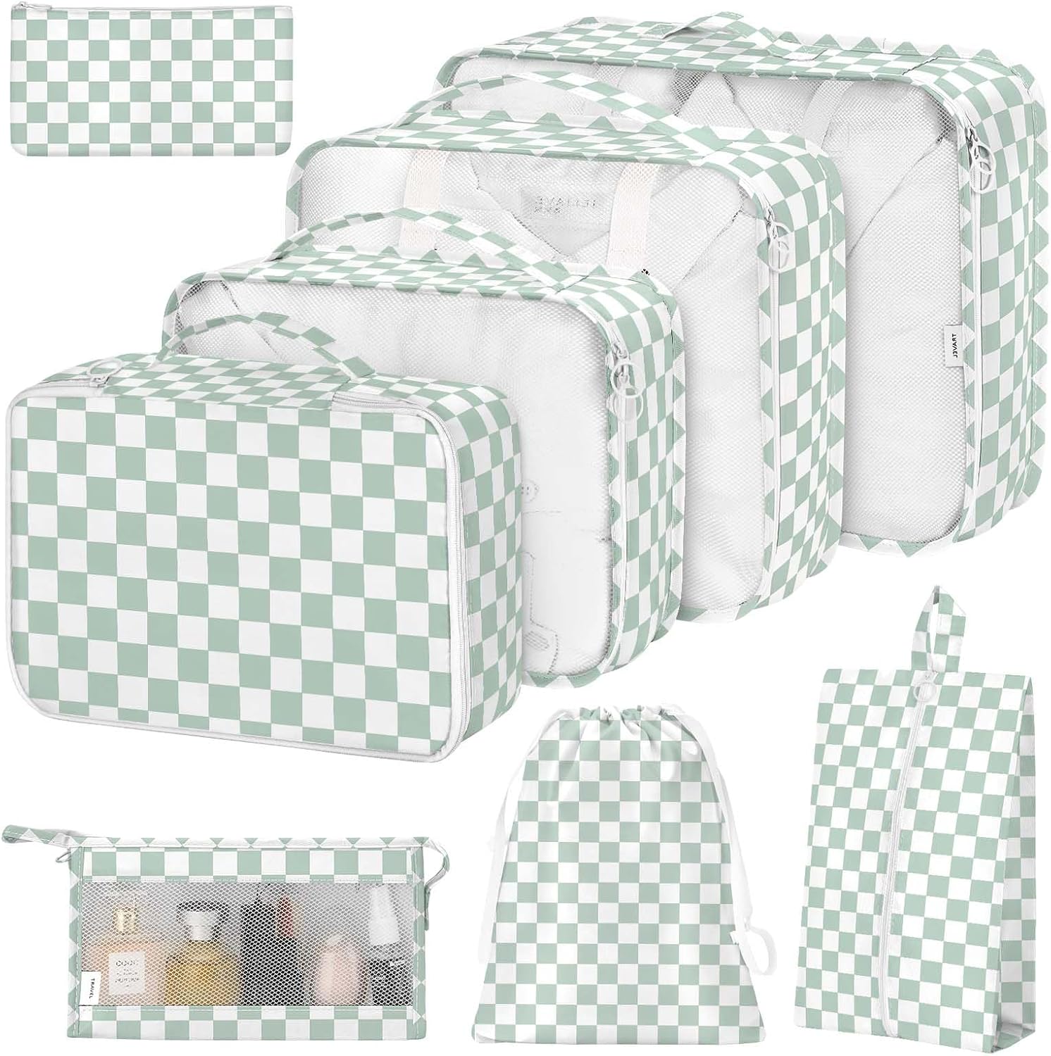 スーツケース用パッキングキューブ 8個セット スーツケースオーガナイザー 靴、化粧品、衣類、アクセサリーバッグ付き 旅行荷物オーガナ