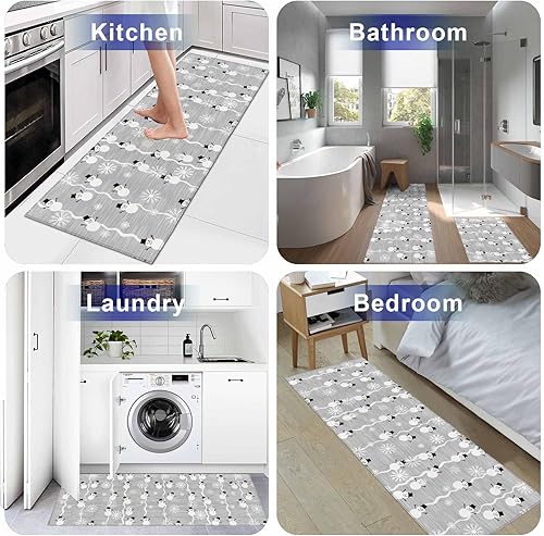 Miniatura 41 de Alfombras de cocina de Navidad absorbentes antideslizantes para piso, árbol de Navidad, muñeco de nieve y copo de nieve, alfombras y tapetes