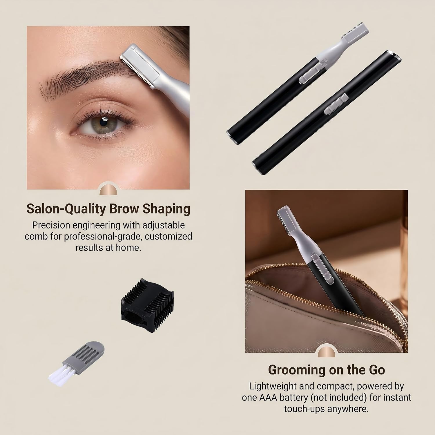 Electric Eyebrow Trimmer, Portable Facial Hair Remover with Comb & Brush, Painless Face Razor for Eyebrow Shaping, Upper Lip, Chin, Arms, Legs
