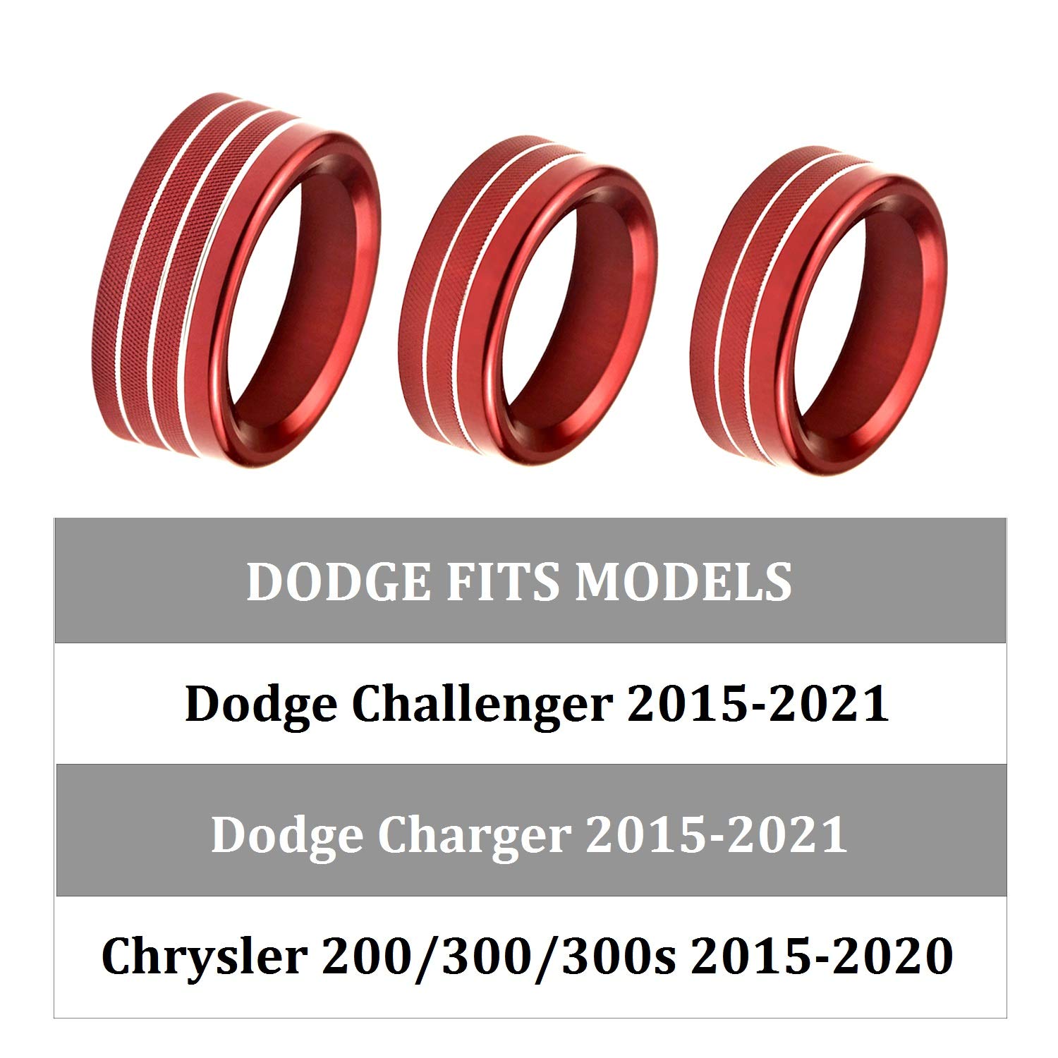 for Dodge Accessories Interior Control Knob Cover Volume/AUTO/Browse Switch Decor Trim Compatible with Dodge Challenger/Charger 2015-2021, Chrysler 200/300/300s 2015-2020 (Red)