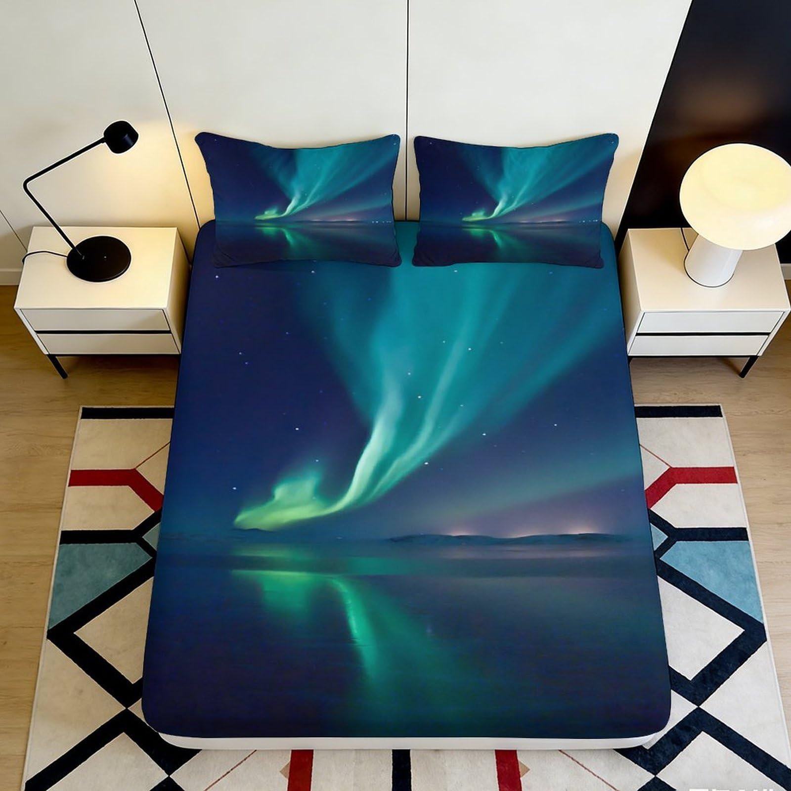 3D Printed Aurora Fitted Sheet Microfiber Deep Pocket Bedroom Bedding for Adults Aurora Mattress Fitted Cover Full Wrap 200x200x25cm