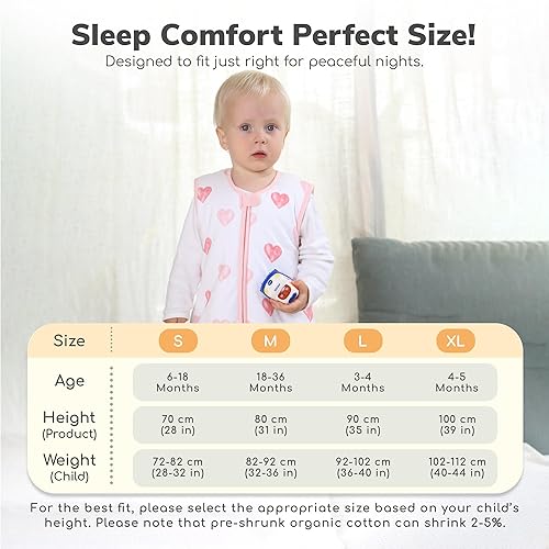 Miniatura 4 de Mama Cheetah Saco de dormir para niños pequeños con pies 4T-5T, 0.5 TOG de algodón orgánico con piernas, saco de dormir para bebés para caminantes,