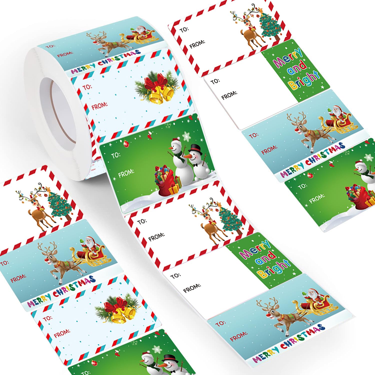 Yoawllty 500 Pcs Christmas Gift Tags Stickers, 2.95 * 1.6inch Self Adhesive Christmas Stickers can be Written with Blessing Words and Names, Christmas Decorations